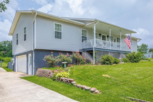 78 Gray Rd, Signal Mountain, TN 37377 - view of front of property with a porch, a front lawn, an attached garage, and concrete driveway