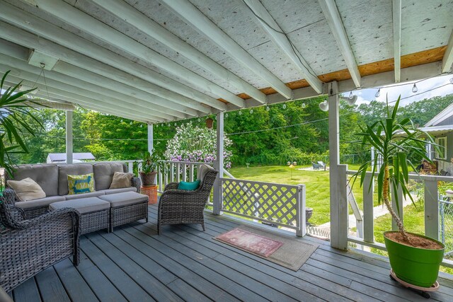 78 Gray Rd, Signal Mountain, TN 37377 - wooden terrace with an outdoor living space and a lawn