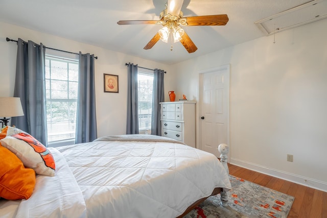78 Gray Rd, Signal Mountain, TN 37377 - bedroom featuring attic access, wood finished floors, and a ceiling fan