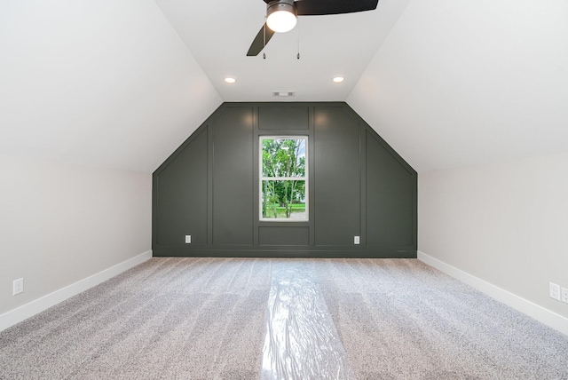 408 Harsh Ln, Castalian Springs, TN 37031 - bonus room with lofted ceiling, a ceiling fan, light colored carpet, and recessed lighting