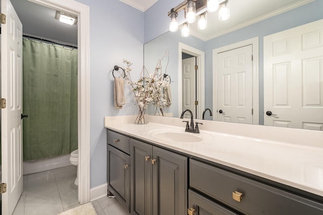 1640 Eno Rd, Dickson, TN 37055 - full bath with vanity, crown molding, a shower with curtain, and tile patterned floors