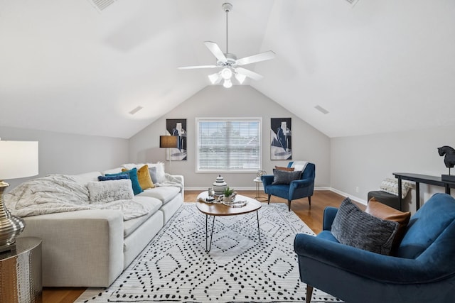 4613 Scottish Dr, Murfreesboro, TN 37128 - living area with wood finished floors, a ceiling fan, and lofted ceiling