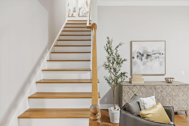 4613 Scottish Dr, Murfreesboro, TN 37128 - stairway with wood finished floors and ornamental molding
