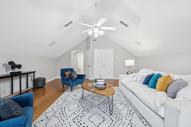 4613 Scottish Dr, Murfreesboro, TN 37128 - living room with wood finished floors, a ceiling fan, and vaulted ceiling