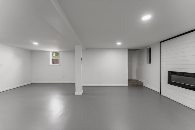 3211 Mayer Ln, Nashville, TN 37218 - below grade area with recessed lighting and a fireplace