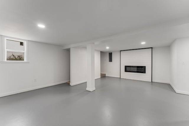 3211 Mayer Ln, Nashville, TN 37218 - below grade area featuring a large fireplace and recessed lighting