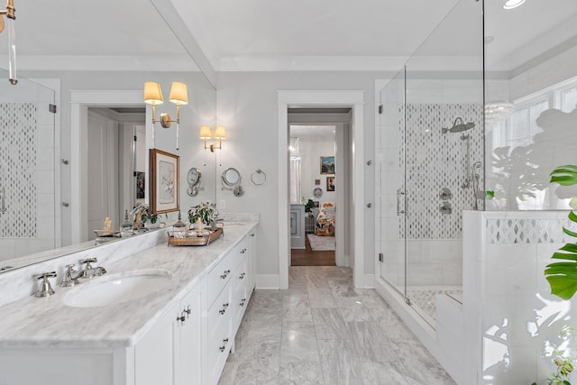 1049 Holly Tree Gap Rd, Brentwood, TN 37027 - ensuite bathroom with a shower stall, vanity, and marble finish floors