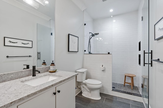 1049 Holly Tree Gap Rd, Brentwood, TN 37027 - full bath featuring a shower stall, vanity, tile patterned floors, and recessed lighting