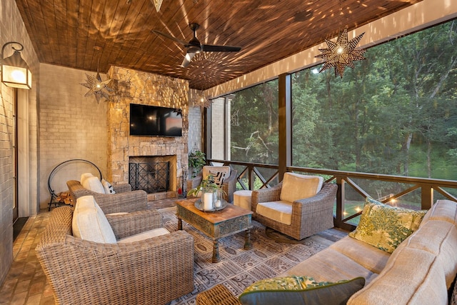 1049 Holly Tree Gap Rd, Brentwood, TN 37027 - sunroom / solarium with an outdoor living space with a fireplace and ceiling fan