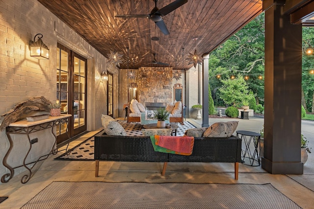 1049 Holly Tree Gap Rd, Brentwood, TN 37027 - view of patio / terrace with ceiling fan, an outdoor living space, and french doors