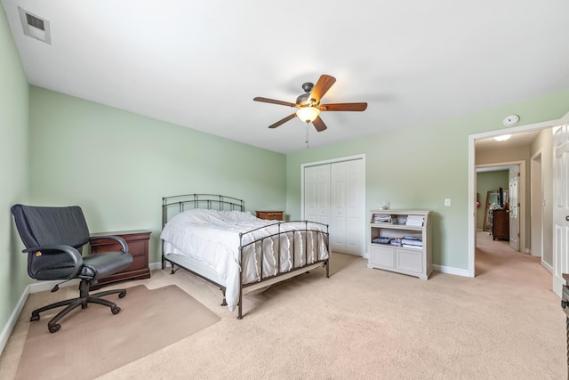 216 Desperado Ave, Pulaski, TN 38478 - bedroom featuring light carpet, a closet, and a ceiling fan
