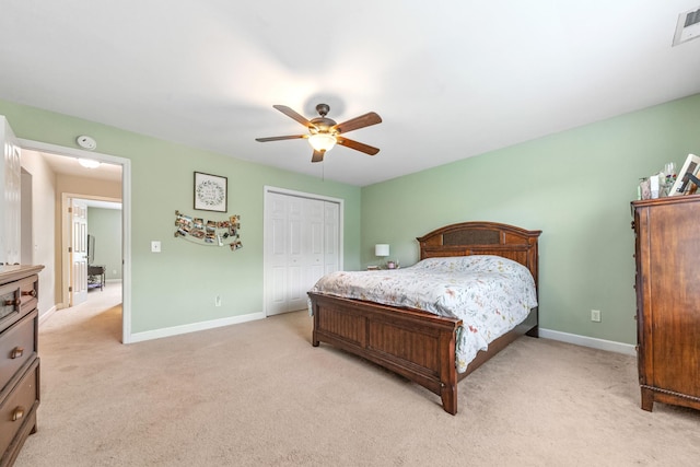 216 Desperado Ave, Pulaski, TN 38478 - bedroom with light colored carpet, a closet, and a ceiling fan