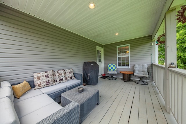 216 Desperado Ave, Pulaski, TN 38478 - wooden porch featuring an outdoor hangout area and a grill