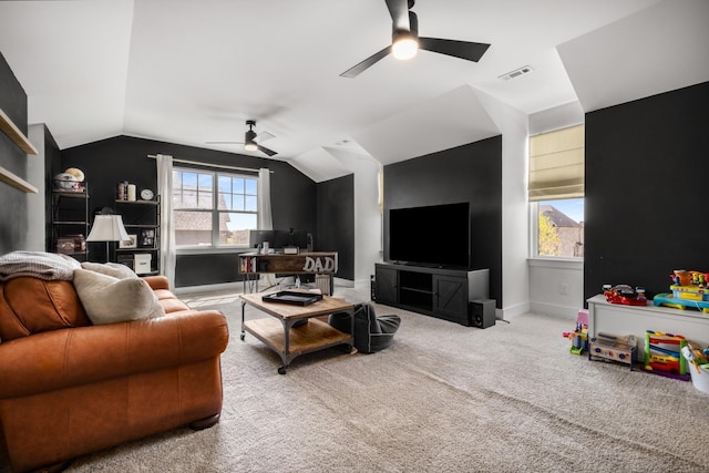 5726 Bridgemore Blvd, Murfreesboro, TN 37129 - carpeted living room featuring ceiling fan and lofted ceiling