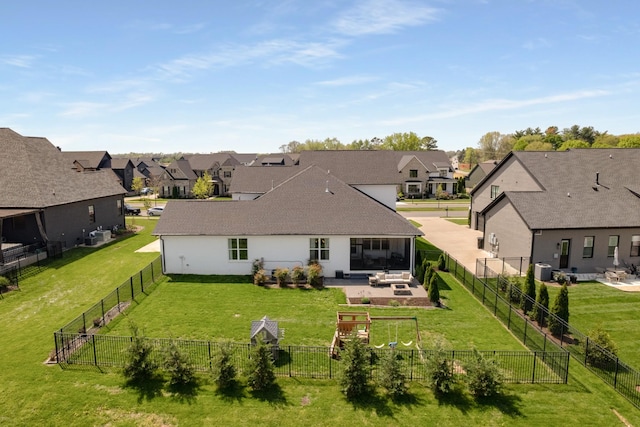 5726 Bridgemore Blvd, Murfreesboro, TN 37129 - back of property featuring a residential view, roof with shingles, a fenced backyard, and a patio