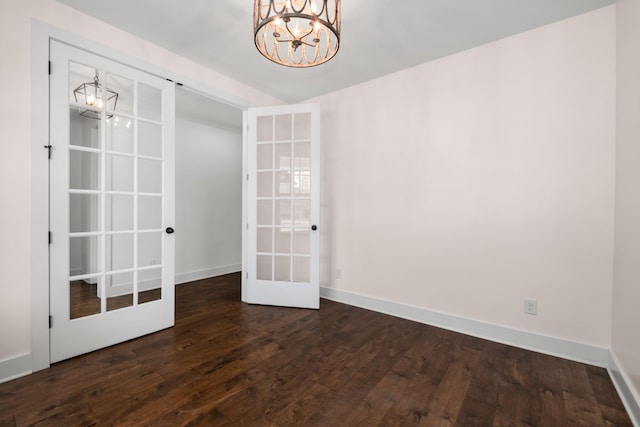 5726 Bridgemore Blvd, Murfreesboro, TN 37129 - unfurnished room with french doors, a chandelier, and dark wood-type flooring