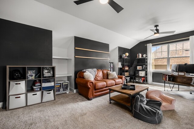 5726 Bridgemore Blvd, Murfreesboro, TN 37129 - carpeted living area with a ceiling fan and lofted ceiling