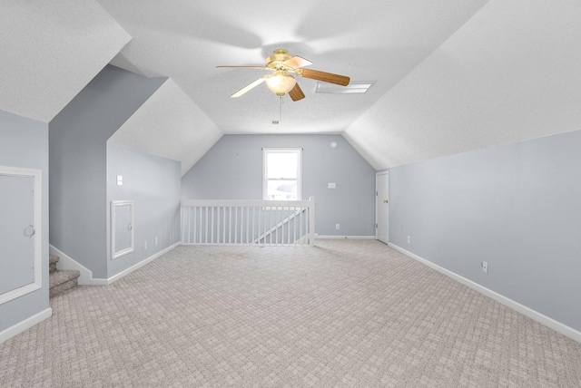 2750 Shepherds Ct, Woodlawn, TN 37191 - bonus room featuring ceiling fan, vaulted ceiling, carpet, and a textured ceiling