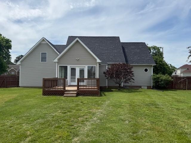 2750 Shepherds Ct, Woodlawn, TN 37191 - back of property featuring a wooden deck, french doors, and a shingled roof