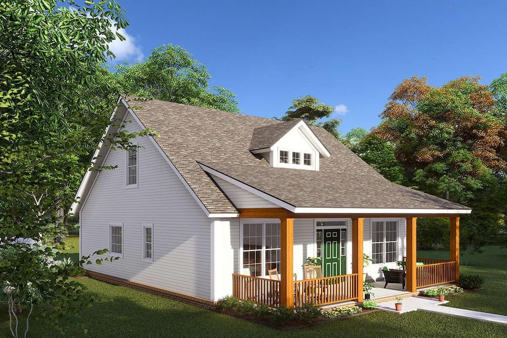 0 Blue Springs Rd, Decherd, TN 37324 - view of front of house featuring a shingled roof, a front lawn, and covered porch