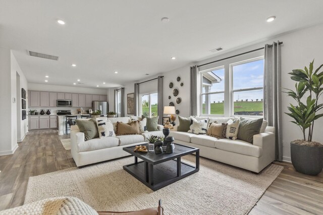 2502 Beverly Gail Rd, Pleasant View, TN 37146 - living room featuring light wood-type flooring and recessed lighting