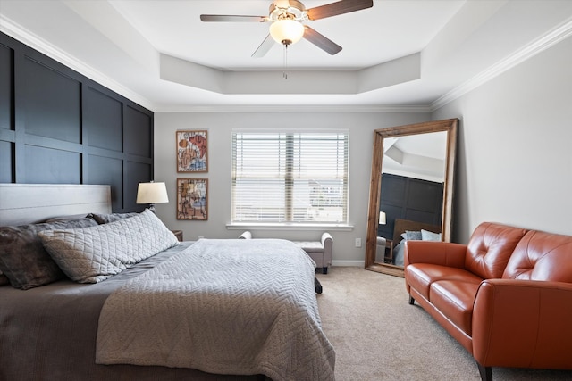 509 Eagleview Dr, Eagleville, TN 37060 - bedroom with a tray ceiling, light carpet, crown molding, and ceiling fan