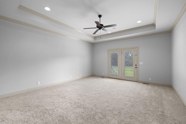 1118 Averwater Run, Murfreesboro, TN 37128 - spare room with a raised ceiling, ornamental molding, ceiling fan, carpet, and recessed lighting