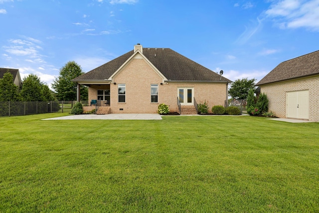 1118 Averwater Run, Murfreesboro, TN 37128 - rear view of house with entry steps, a patio, a chimney, and brick siding