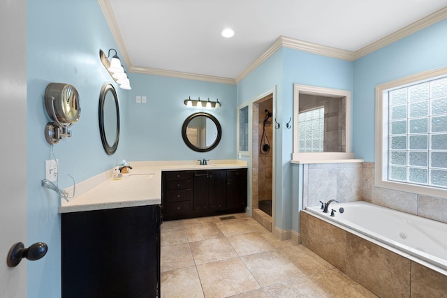 1118 Averwater Run, Murfreesboro, TN 37128 - full bath featuring a bath, a tile shower, double vanity, and crown molding