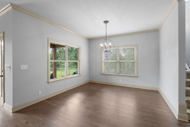 1118 Averwater Run, Murfreesboro, TN 37128 - unfurnished room with ornamental molding, a chandelier, and dark wood finished floors