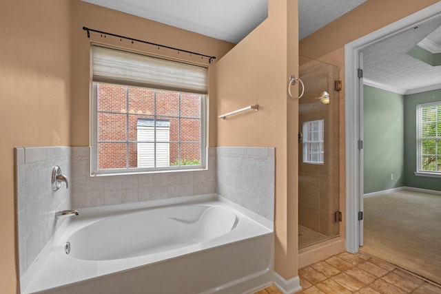 225 Cobblestone Lndg, Mount Juliet, TN 37122 - full bathroom with a garden tub, a stall shower, and a textured ceiling