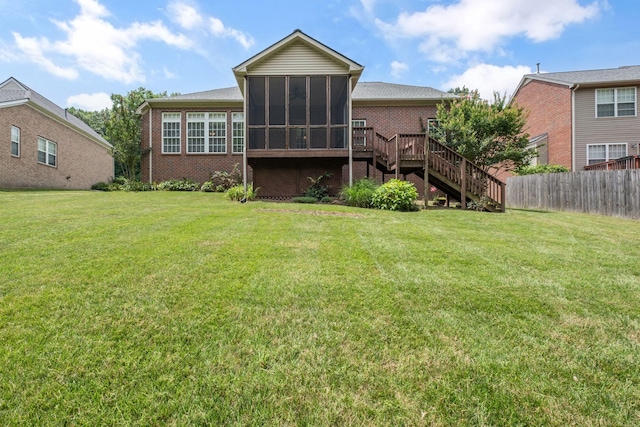 225 Cobblestone Lndg, Mount Juliet, TN 37122 - back of property featuring a sunroom, stairway, and brick siding