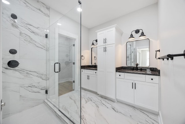 403 Boren St, Springfield, TN 37172 - full bath featuring a marble finish shower, marble look tile flooring, and vanity