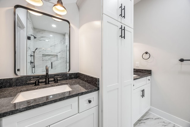 403 Boren St, Springfield, TN 37172 - bathroom featuring vanity, a marble finish shower, and marble finish flooring