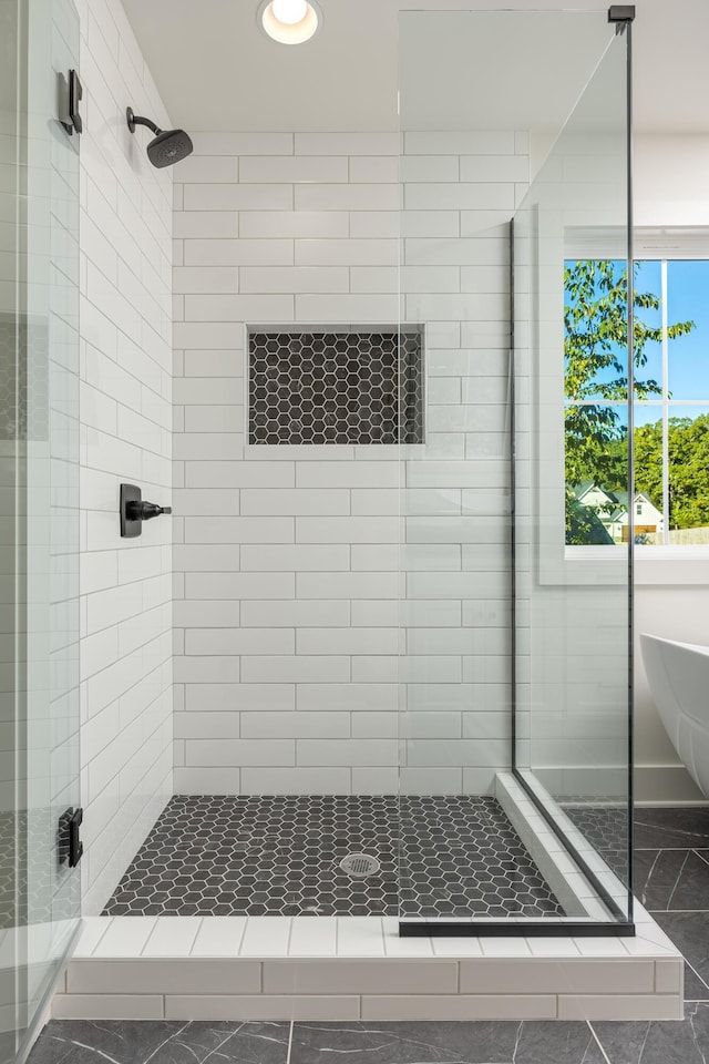 8668 Woodbury Acre Ct, Harrison, TN 37341 - full bath featuring a shower stall and recessed lighting