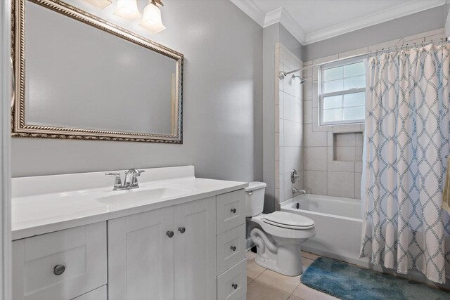 715 Forest Ave, Chattanooga, TN 37405 - full bath with ornamental molding, vanity, shower / tub combo, and tile patterned floors