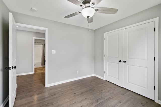 521 5th Ave N, Lewisburg, TN 37091 - unfurnished bedroom with wood finished floors, a closet, and ceiling fan