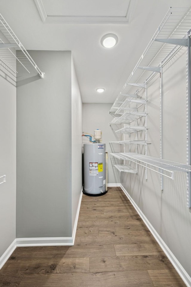 521 5th Ave N, Lewisburg, TN 37091 - walk in closet featuring electric water heater and wood finished floors