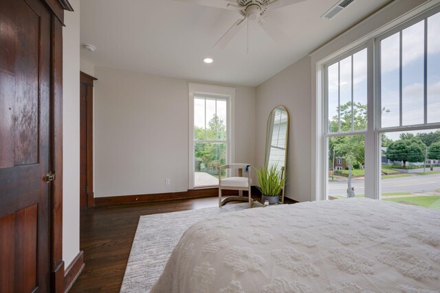 414 W College St, Dickson, TN 37055 - bedroom with recessed lighting, dark wood finished floors, and ceiling fan