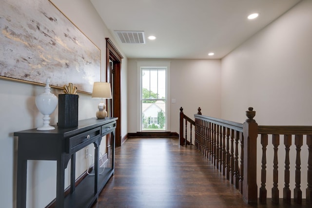 414 W College St, Dickson, TN 37055 - hall with wood finished floors, recessed lighting, and an upstairs landing