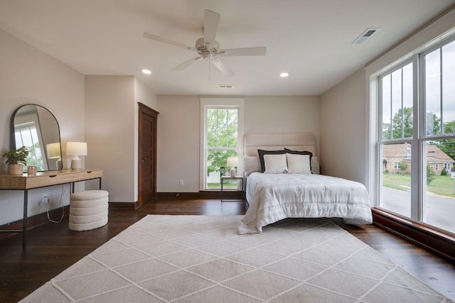 414 W College St, Dickson, TN 37055 - bedroom featuring dark wood finished floors, recessed lighting, and a ceiling fan