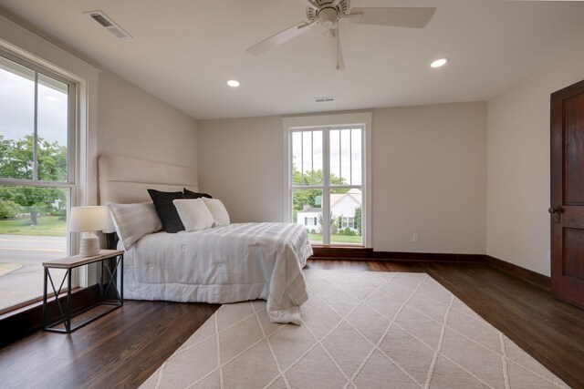 414 W College St, Dickson, TN 37055 - bedroom with wood finished floors, recessed lighting, and a ceiling fan