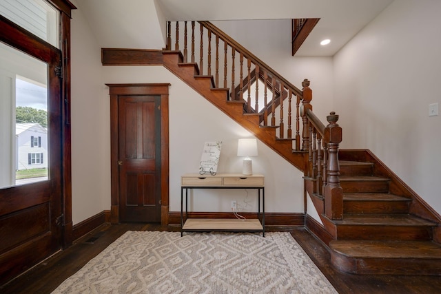 414 W College St, Dickson, TN 37055 - foyer featuring wood finished floors, stairway, and recessed lighting