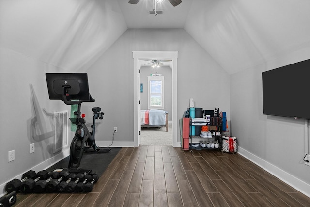 1014 Douglas Ct, Dickson, TN 37055 - exercise area with ceiling fan, wood finished floors, and lofted ceiling