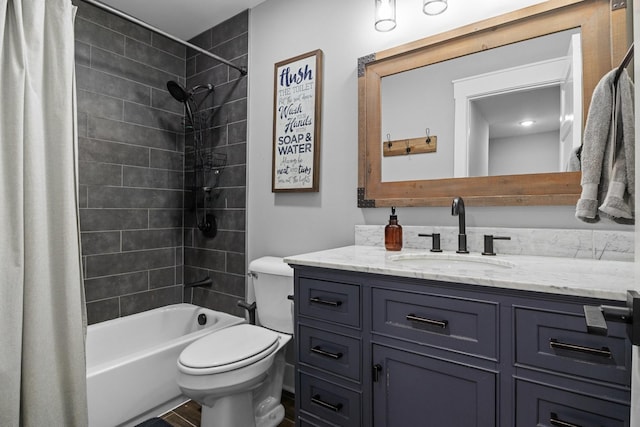 1014 Douglas Ct, Dickson, TN 37055 - full bath with vanity, shower / bathtub combination with curtain, and wood finished floors