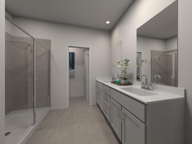 1521 Bear Branch Trce, Columbia, TN 38401 - full bathroom featuring double vanity, a stall shower, and recessed lighting