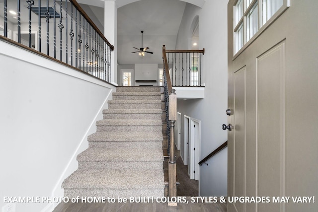 1988 Flats Rd, Cunningham, TN 37052 - stairway featuring a high ceiling and a ceiling fan