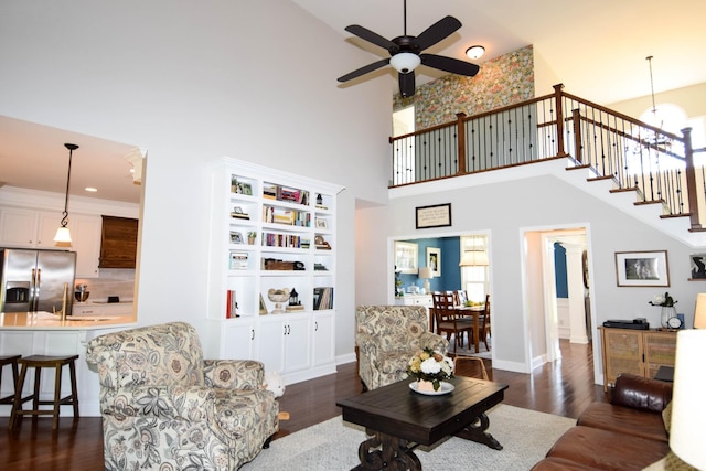 216 Honeysuckle Ln, Lebanon, TN 37087 - living area with a high ceiling, dark wood-type flooring, and a ceiling fan
