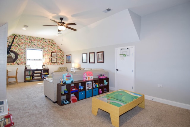 216 Honeysuckle Ln, Lebanon, TN 37087 - recreation room featuring a ceiling fan, carpet, and vaulted ceiling