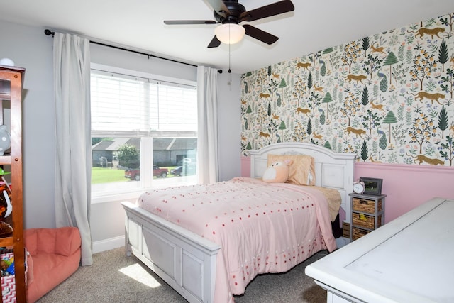 216 Honeysuckle Ln, Lebanon, TN 37087 - bedroom with wallpapered walls, carpet, and a ceiling fan